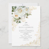 Invitation Mariage Élégant Rose Blanche Or (Devant)