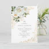 Invitation Mariage Élégant Rose Blanche Or (Debout devant)