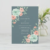 Invitation Mariage Élégant Rose Bleu Ardoise (Debout devant)