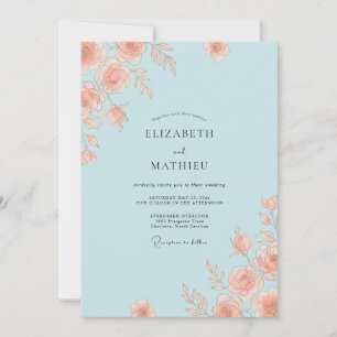 Invitation Mariage Élégant Rose Bleu Clair