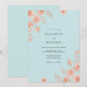 Invitation Mariage Élégant Rose Bleu Clair (Devant / Derrière)