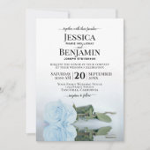 Invitation Mariage Élégant Rose Bleu Dusty Long (Devant)