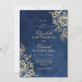 Invitation Mariage Élégant Rose ⎮Bleu Moderne & Or (Devant)