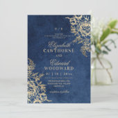 Invitation Mariage Élégant Rose ⎮Bleu Moderne & Or (Debout devant)