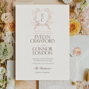 Invitation Mariage Elégant Rose Blush Couronne Florale