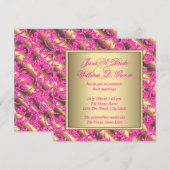 Invitation Mariage élégant rose chaud et or (Devant / Derrière)