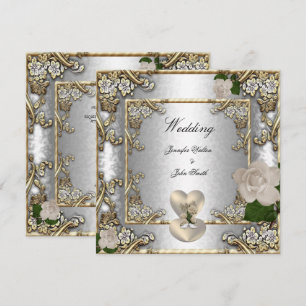 Invitation Mariage Élégant Rose Dorée Argent Blanc