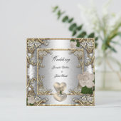 Invitation Mariage Élégant Rose Dorée Argent Blanc (Debout devant)