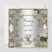 Invitation Mariage Élégant Rose Dorée Argent Blanc (Devant)