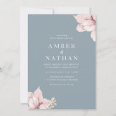 Invitation Mariage élégant rose et bleu roux (Devant)