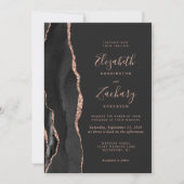 Invitation Mariage élégant Rose Gold Agate Noir Code QR (Devant)