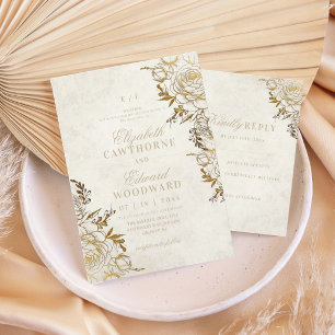 Invitation Mariage Élégant Rose ⎮Ivoire & Or Moderne