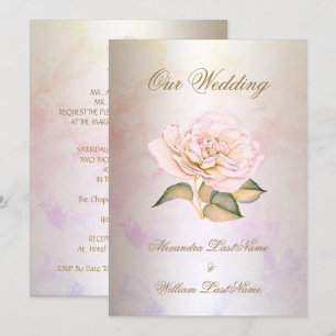 Invitation Mariage Élégant Rose Marbre Crème