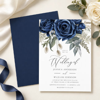 Invitation Mariage élégant rose navy