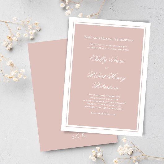 Invitation Mariage Élégant Rose Pâle Écriture Simple
