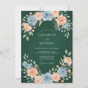 Invitation Mariage Élégant Rose Pêche Vert Forêt