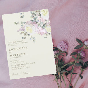 Invitation Mariage Élégant Rose Rose et Pivoine Jaune