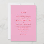 Invitation Mariage élégant rose rouge monogramme classique (Devant)