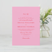 Invitation Mariage élégant rose rouge monogramme classique (Debout devant)