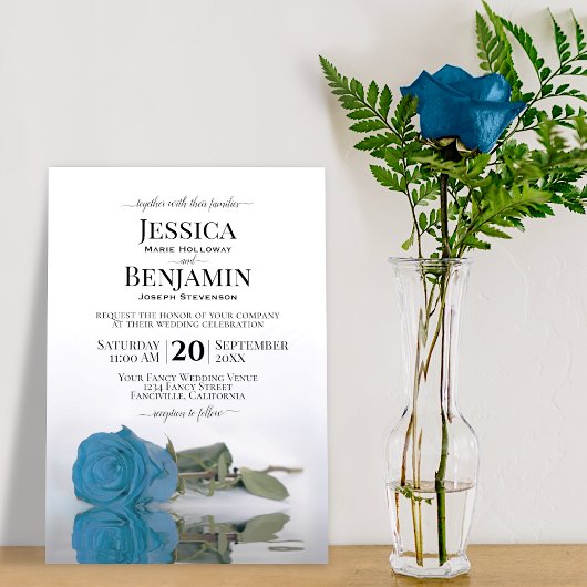 Invitation Mariage élégant Rose Sky Blue à longue tige