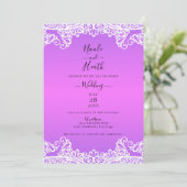 Invitation Mariage élégant rose violet & dentelle blanche (Debout devant)