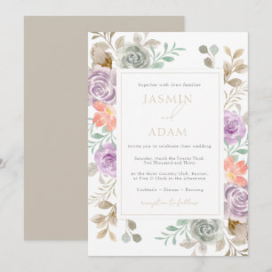Invitation Mariage Élégant Roseau Aquarelle Lilas