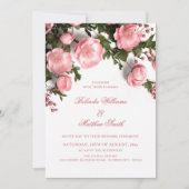 Invitation Mariage Élégant Roses 3D et Feuillage Rose (Devant)