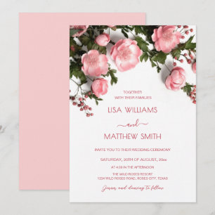 Invitation Mariage Élégant Roses 3D Roses Blanches