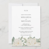 Invitation Mariage élégant Roses blanches romantiques monogra (Devant)