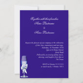 Invitation Mariage Élégant Roses Fleuris Argent Bleu Marine (Dos)