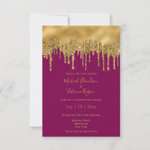 Invitation Mariage Élégant Rouge Bourgogne et Paillettes Doré