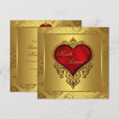 Invitation Mariage Élégant Rouge et Or (Devant / Derrière)