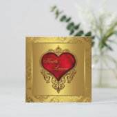 Invitation Mariage Élégant Rouge et Or (Debout devant)