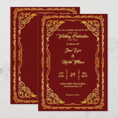 Invitation Mariage élégant rouge étonnant (Devant / Derrière)