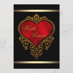 Invitation Mariage élégant rouge, noir et or