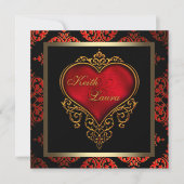 Invitation Mariage élégant rouge, noir et or (Devant)