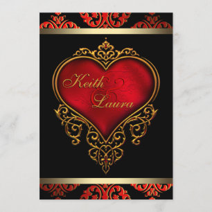Invitation Mariage élégant rouge, noir et or