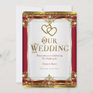 Invitation Mariage Élégant Rouge Or Blanc Doré