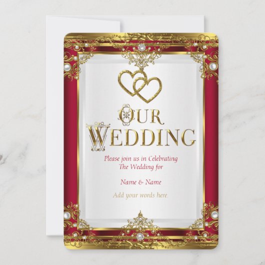 Invitation Mariage Élégant Rouge Or Blanc Doré (Devant)