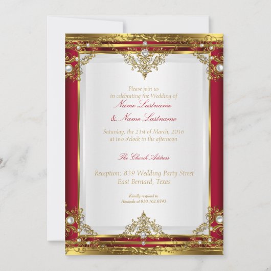 Invitation Mariage Elegant Rouge Or Blanc Or (Dos)