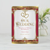 Invitation Mariage Elegant Rouge Or Blanc Or (Debout devant)