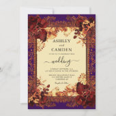 Invitation Mariage Élégant Rouge Violet Orange (Devant)