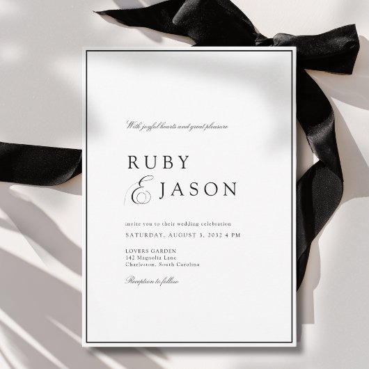 Invitation Mariage Élégant Royal Blanc & Noir