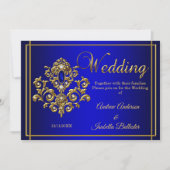 Invitation Mariage Elegant Royal Blue Gold Jewel (Devant)