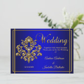 Invitation Mariage Elegant Royal Blue Gold Jewel (Debout devant)
