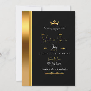 Invitation Mariage Élégant Royal Glam Noir & Or