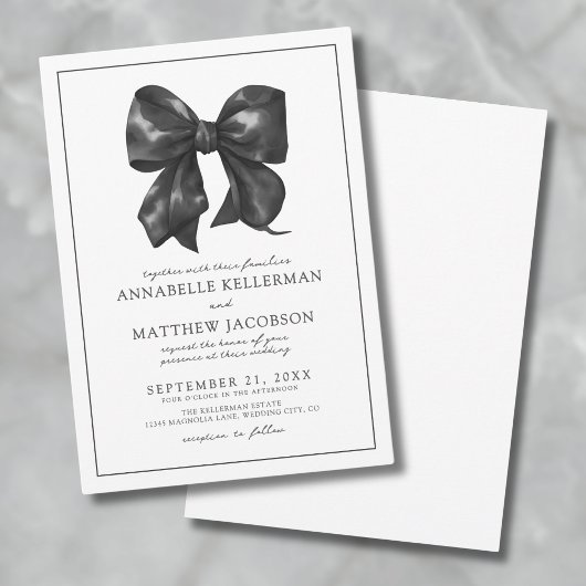 Invitation Mariage Élégant Ruban Noir