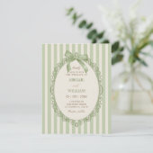 Invitation Mariage élégant ruban vert vintage (Debout devant)