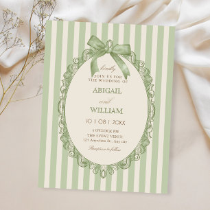 Invitation Mariage élégant ruban vert vintage