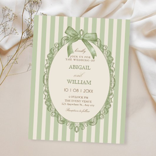 Invitation Mariage élégant ruban vert vintage